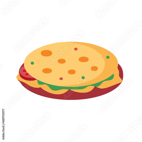 Simple flat design illustration of a savory Mexican flatbread or quesadilla with fresh fillings