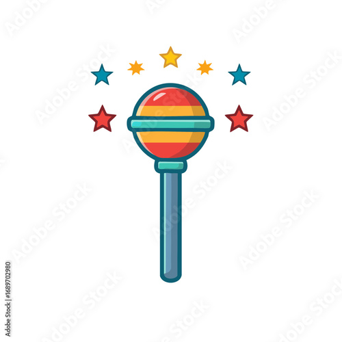 Colorful striped lollipop candy with star burst festive celebration concept