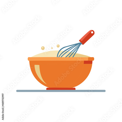 Mixing ingredients with a whisk inside a bowl, food preparation