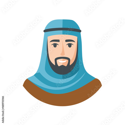 Illustration of a man wearing a traditional Middle Eastern headscarf and beard
