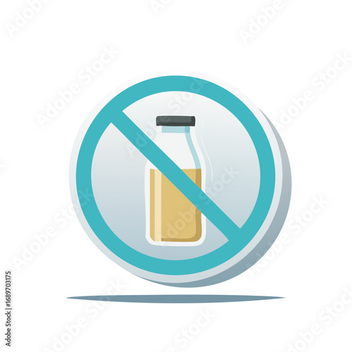 No oil or dairy product bottle symbol for allergy warning or dietary restriction flat design icon