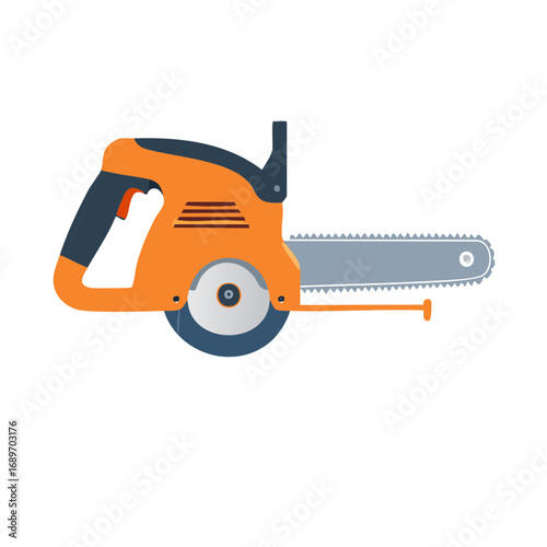 Orange Chainsaw Power Tool for Woodcutting and Forestry Flat Illustration
