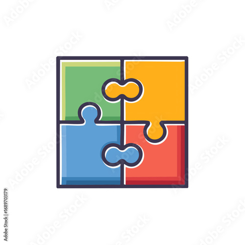 Colorful interlocking puzzle pieces graphic illustrating business solution teamwork and collaboration
