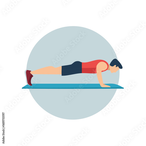 Man performing a plank exercise on a blue mat, focused on core strength and fitness