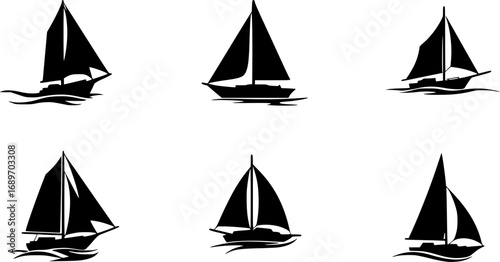 Sail boat logo silhouette vector design, sail boat logo icon silhouette, sailboat sailing ship logo vector illustration, sailboat and sailing ship vector silhouette logo design on white background	