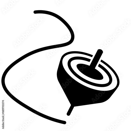 コマ回しのモノクロアイコンイラスト