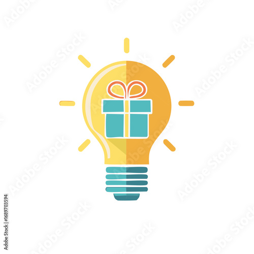 Creative Gift Idea Symbolizing Celebration Inside Light Bulb Icon Illustration
