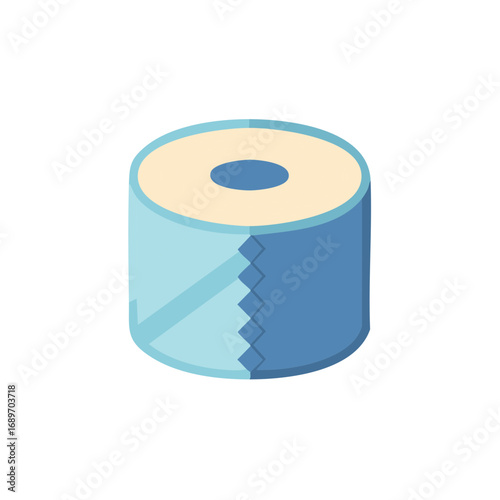 Blue roll of toilet paper with a clean design and isometric view