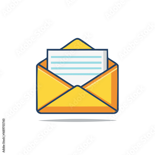 Open Yellow Envelope with Letter, Email Illustration, Message Sending, Communication