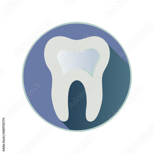 Tooth Icon with Shadow, Dental Symbol, Healthcare Concept, Illustration in Circle
