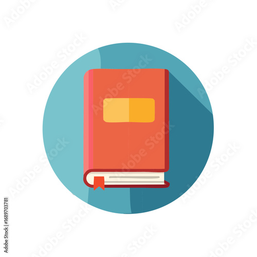 Stylized Book Icon on Round Background with Bookmark for Learning or Educational Uses