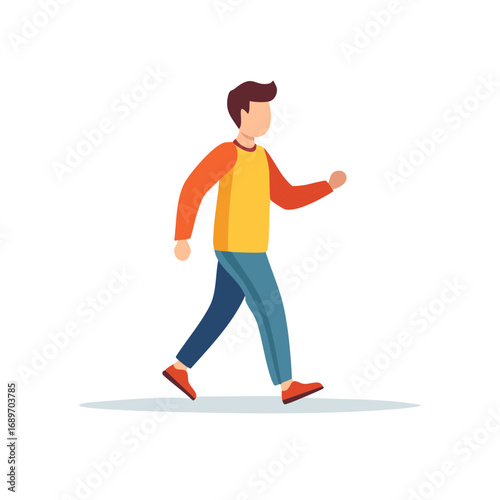 Flat illustration of a young man walking outdoors during daytime in casual clothes
