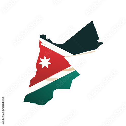 Map of Jordan in national flag colors with star
