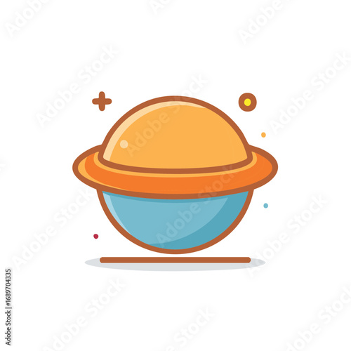Cute cartoon planet with rings icon. Simple colorful vector graphic for space and astronomy concepts.