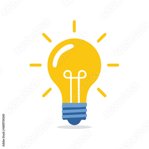 Bright yellow light bulb shining as a symbol for an idea innovation and creative solution