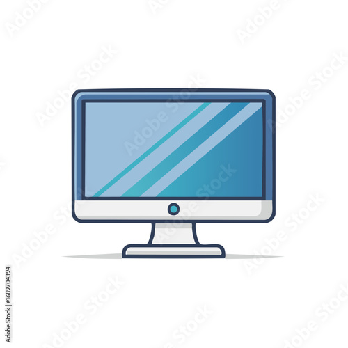 Flat Design Computer Monitor Illustration with Blue Screen and White Stand