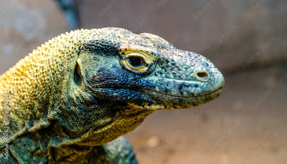 Obraz premium Close-up of a Komodo dragon's head and neck