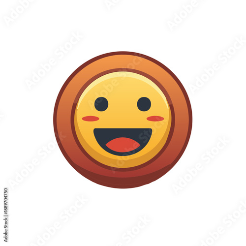 Joyful smiley face emoji with blushing cheeks and wide open mouth expressing happiness and delight