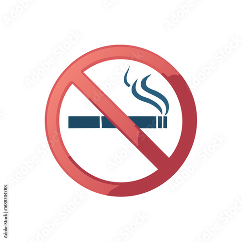 Vector illustration of a No Smoking Sign, a prohibited gesture, with a cigarette and smoke.