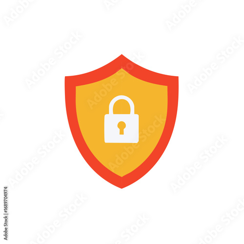 Yellow shield with red border and white padlock, symbolizing security and protection