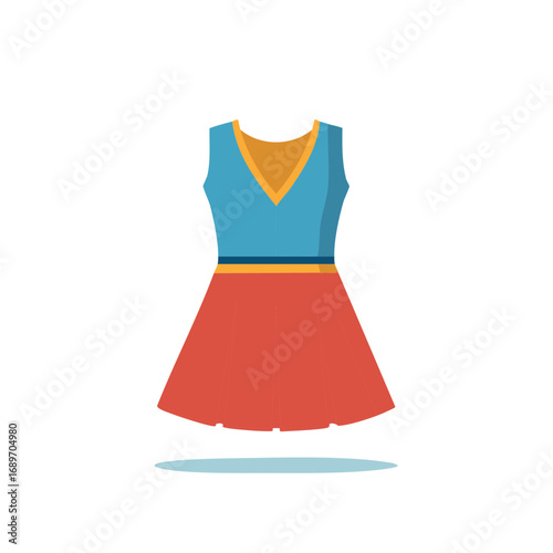 Blue and Red Dress Illustration V Neck Sleeveless Garment Fashion Clothing Apparel