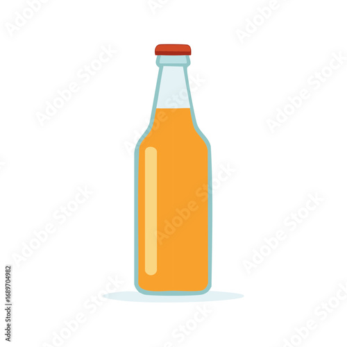 Simple flat vector illustration of a glass bottle with a refreshing orange soda or juice drink