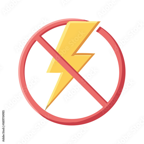 No Lightning Symbol Yellow Thunderbolt Canceled Red Circle Vector Illustration