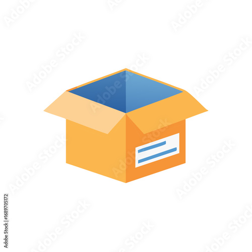 Isometric Style Open Empty Orange Cardboard Box Isolated on White Background