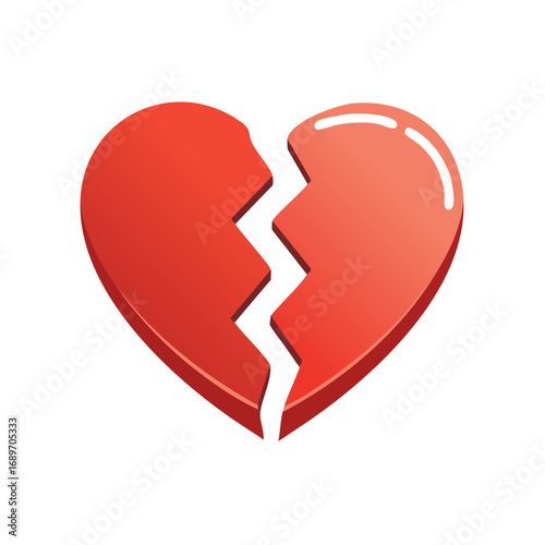 Red broken heart icon vector illustration symbolizing heartbreak sadness and divorce