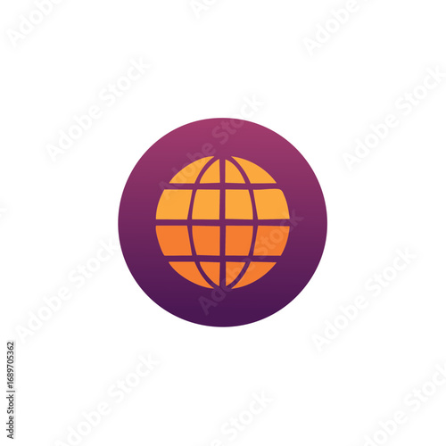 Orange Globe Icon with Purple Gradient Background Representing Global Communication and Internet Network