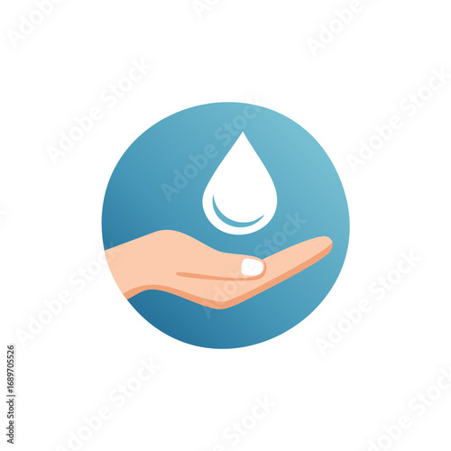 Hand Holding Water Drop in Blue Circle: Symbolizing Clean Water Access and Environmental Responsibility