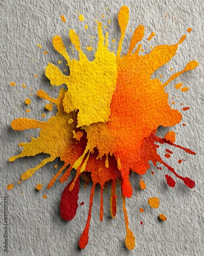 Bright watercolor splash art in orange high resolution image