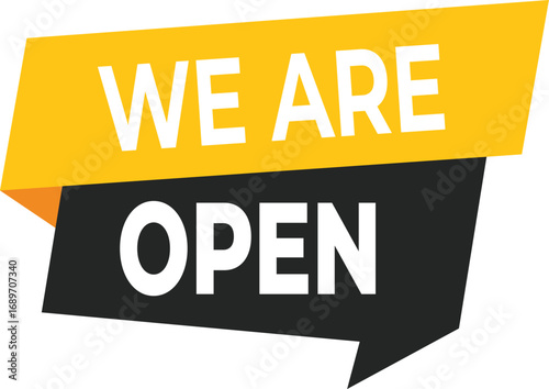 Modern we are open banner vector illustration design for business shop store cafe restaurant reopening signboard marketing promotion template commercial announcement label graphic style