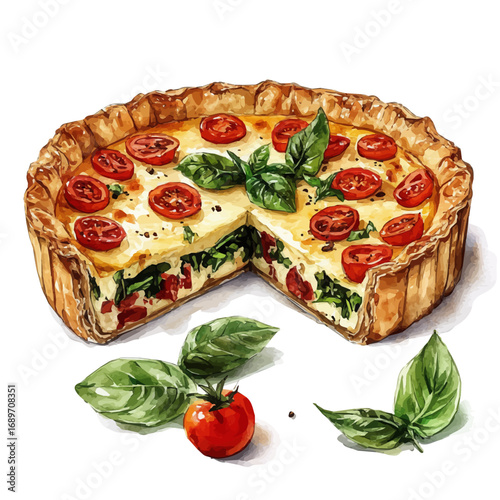 watercolor of Quiche, vector, isolated on a white background.