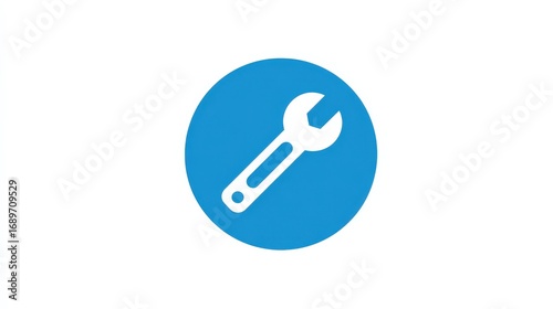 Simple Wrench Icon on Blue Circle Background for Maintenance and Repair Design Concepts