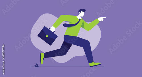Businessman Running Illustration – Briefcase, Hurry, Success, Office Worker, Flat Design, Vector Clipart