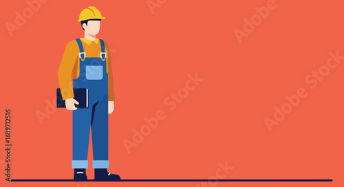 Building a Better Future: A construction worker stands confidently, ready for work, embodies resilience and expertise against a backdrop of progress and development.