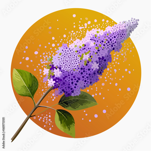 fragrant lilac clusters in fractal stipple filigree against ochre burnt orange high contrast backdrop