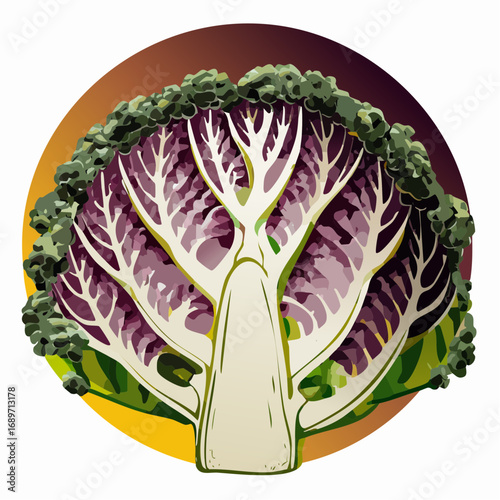 purple cauliflower head in fractal micro stipple florets on iridescent pink orange gradient backdrop