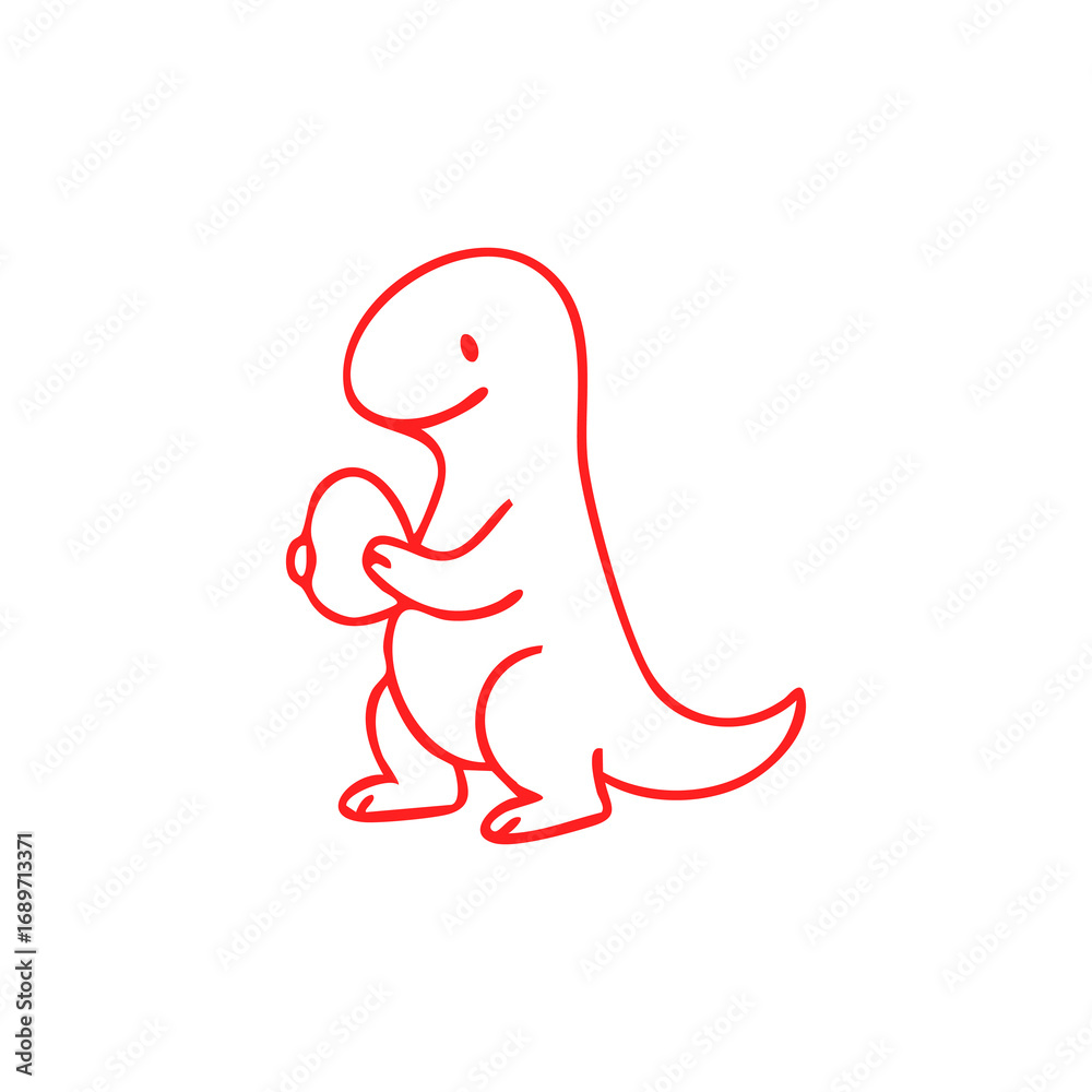 Obraz premium Cute red outline dinosaur holding a simple egg