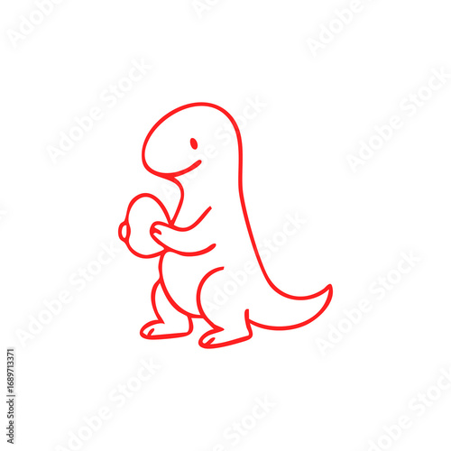 Cute red outline dinosaur holding a simple egg