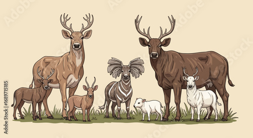 Flat Vector Set of Animals Icons – Wild Animals, Farm Animals, Domestic Pets, Cute Wildlife Illustration Isolated on White Background