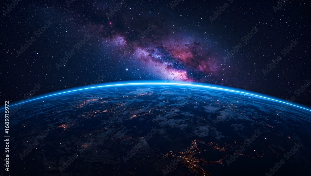 Fototapeta premium Earth’s Beauty from Space with the Milky Way