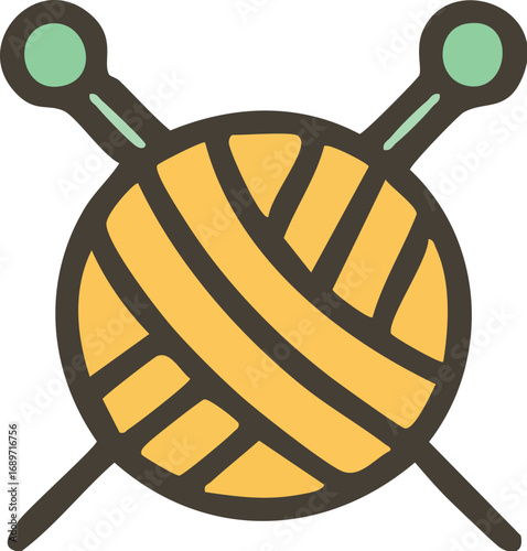 Colorful Knitting Ball with Needles Icon.