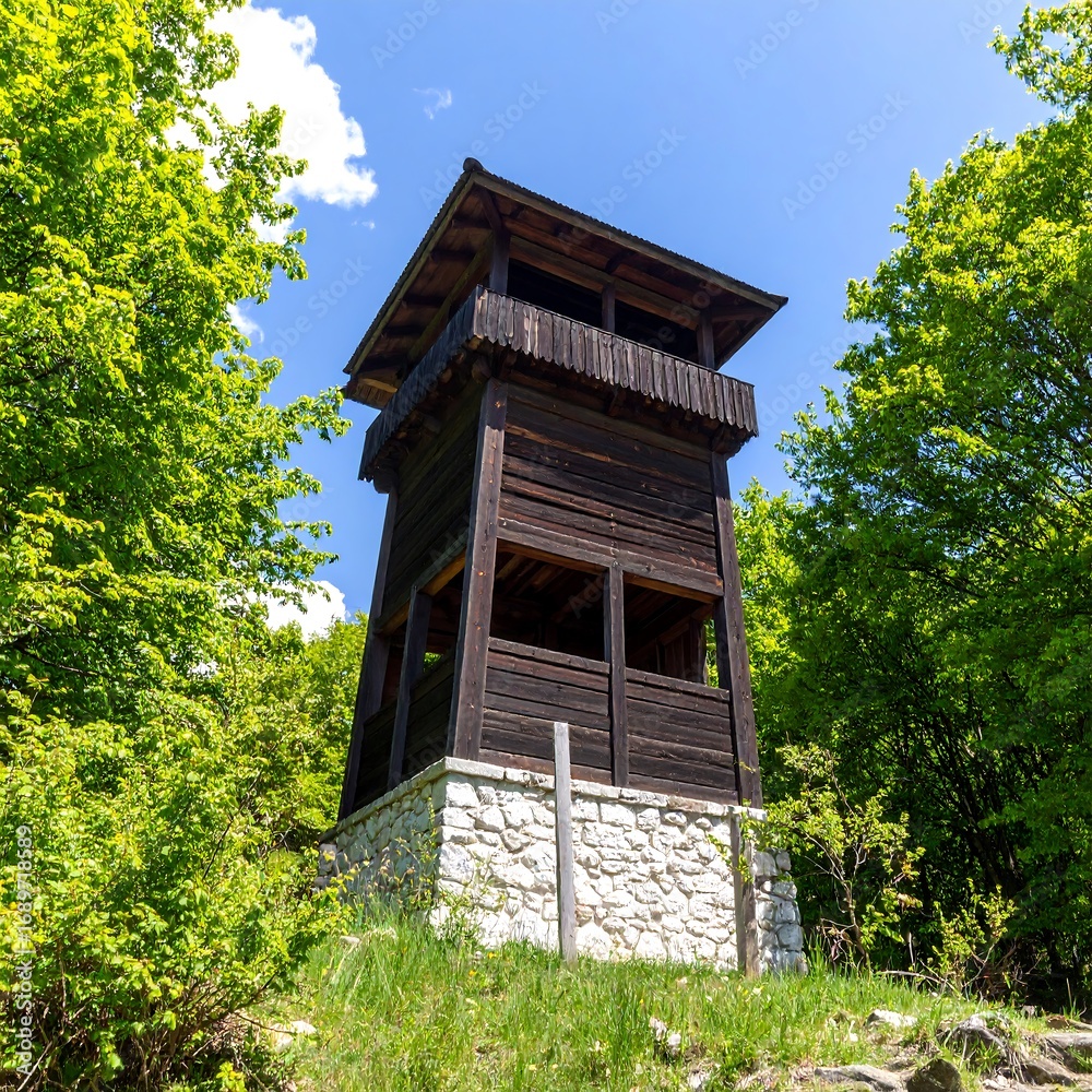 Fototapeta premium Wooden observation tower in forest