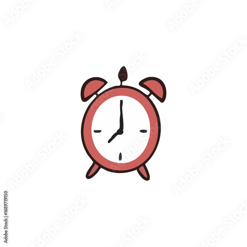 Hand-drawn illustration of a simple, red alarm clock