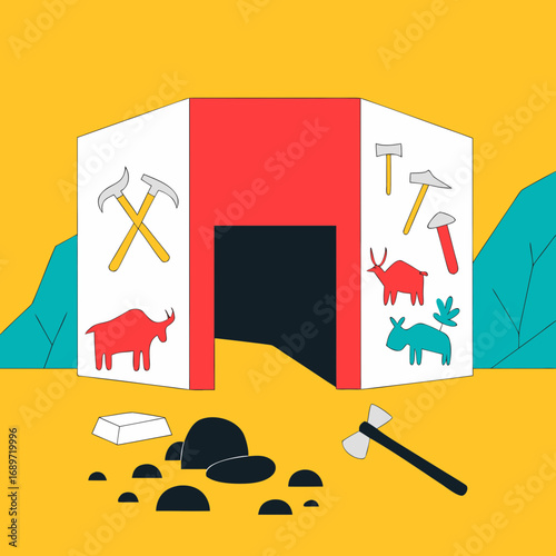 Stone Period Prehistoric Era Primitive Tools and Cave Paintings