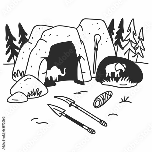 Stone Period Prehistoric Era Primitive Tools and Cave Paintings