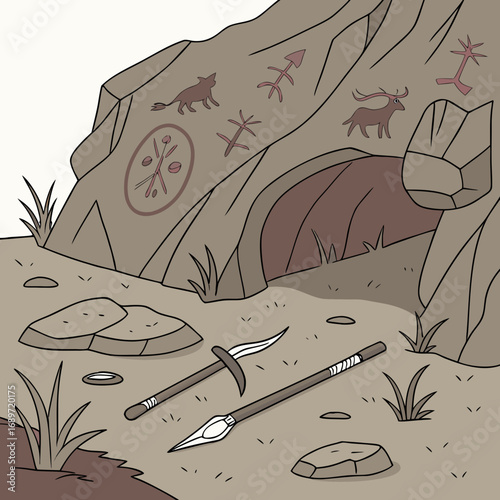 Stone Period Prehistoric Era Primitive Tools and Cave Paintings
