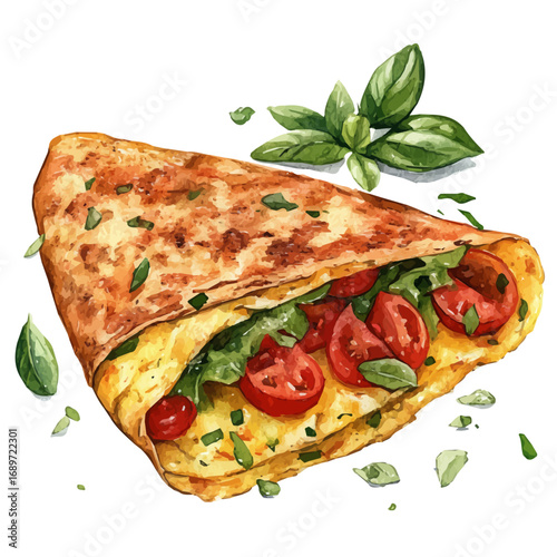 watercolor of Omelette, vector, isolated on a white background.